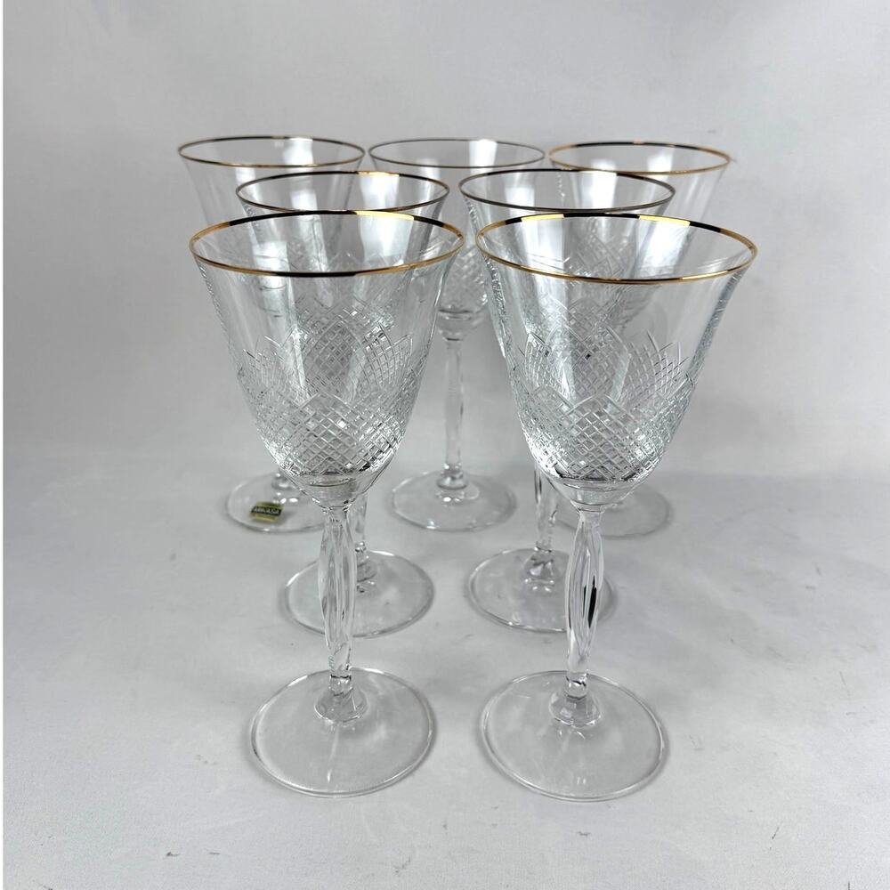 Mikasa Cut Crystal Cathay Choice Stem Water Wine Goblet Set Of 7